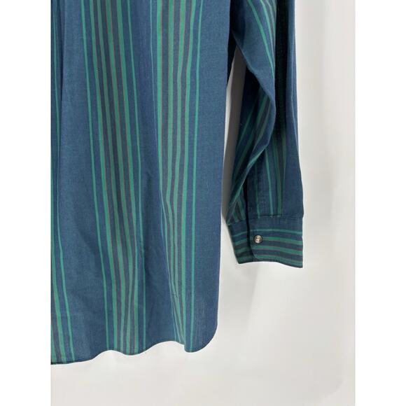 McGregor Classics Button Down Shirt Mens 2XL XXL Blue Green Striped Long Sleeves - Picture 12 of 16